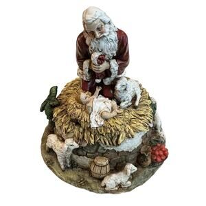 Vintage Roman 6" Studio Kneeling Santa W/Jesus Musical Christmas Figure Works